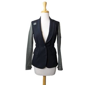 Veronica Beard Colorblock Army Blazer Jacket Sz 0 Black Green Wool
